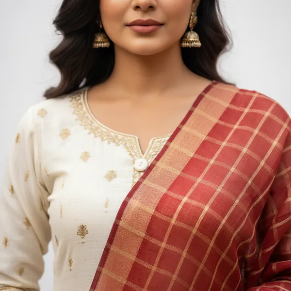 Maroon_Banarasi_Thread_Work_Checkered_Dupatta_For_Women
