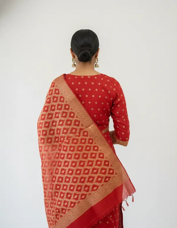 Red_Banarasi_Women's_Unstitched_Suit_Material_With_Dupatta_For_Women