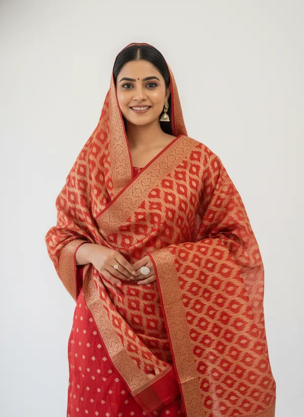 Red_Banarasi_Women's_Unstitched_Suit_Material_With_Dupatta_For_Women