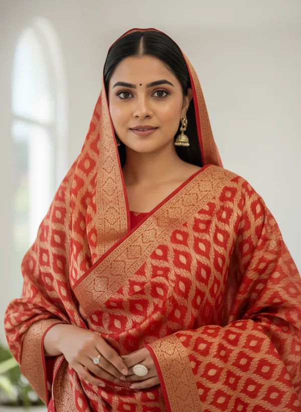 Red_Banarasi_Women's_Unstitched_Suit_Material_With_Dupatta_For_Women