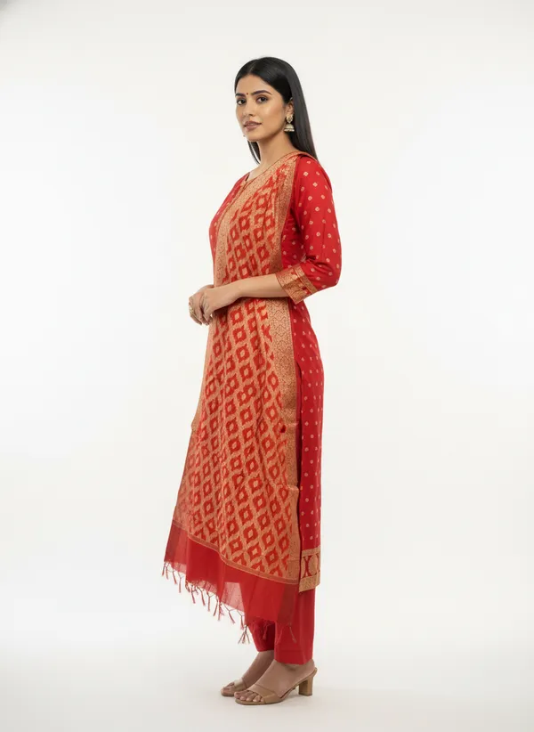 Red_Banarasi_Women's_Unstitched_Suit_Material_With_Dupatta_For_Women