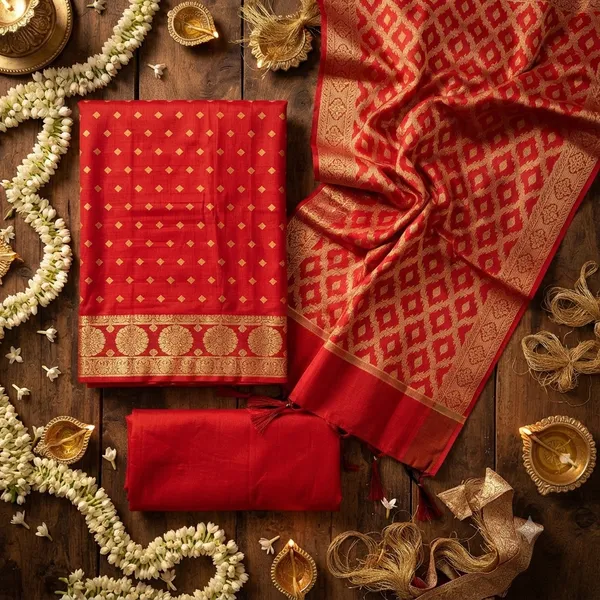 Red_Banarasi_Women's_Unstitched_Suit_Material_With_Dupatta_For_Women