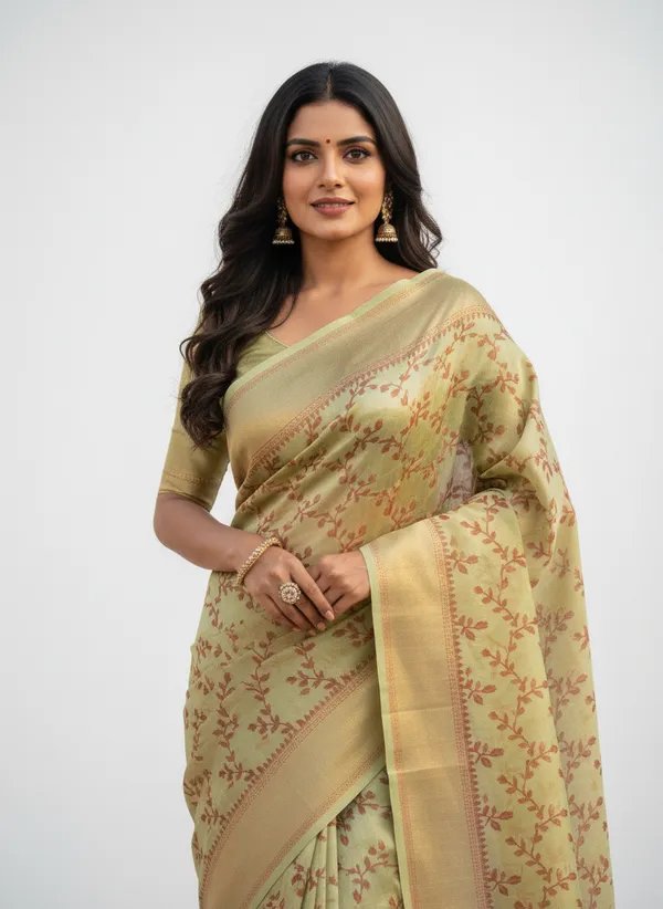 Pista_Banarasi_Cotton_Silk_Thread_Weaved_Saree