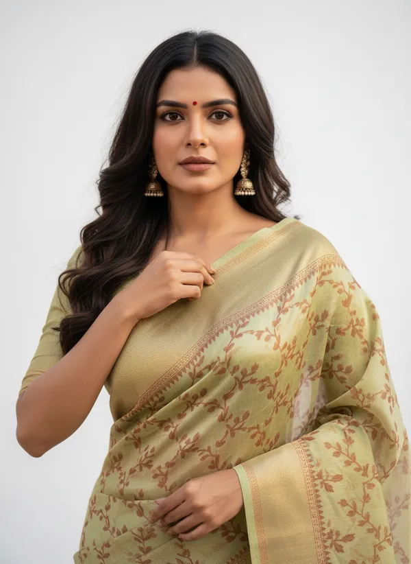 Pista_Banarasi_Cotton_Silk_Thread_Weaved_Saree