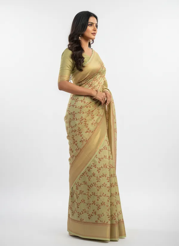 Pista_Banarasi_Cotton_Silk_Thread_Weaved_Saree