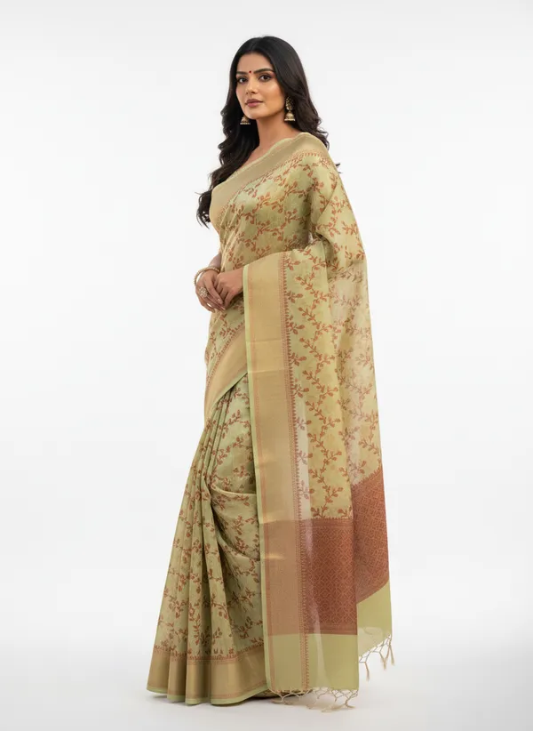 Pista_Banarasi_Cotton_Silk_Thread_Weaved_Saree