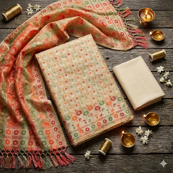 Beige_Unstitched_Suit_Fabric_|_Cotton_Silk_Dress_Material_with_Thread_Weaving