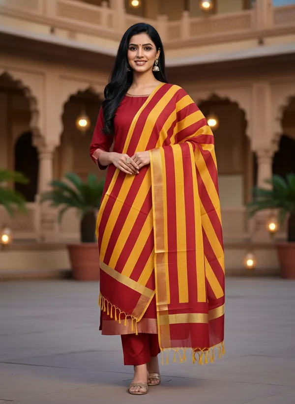 Maroon_Banarasi_Cotton_Silk_Plain_Zari_Border_Unstitched_Suit_Set_with_Dupatta_|_Womens_Festive_Ethnic_Wear