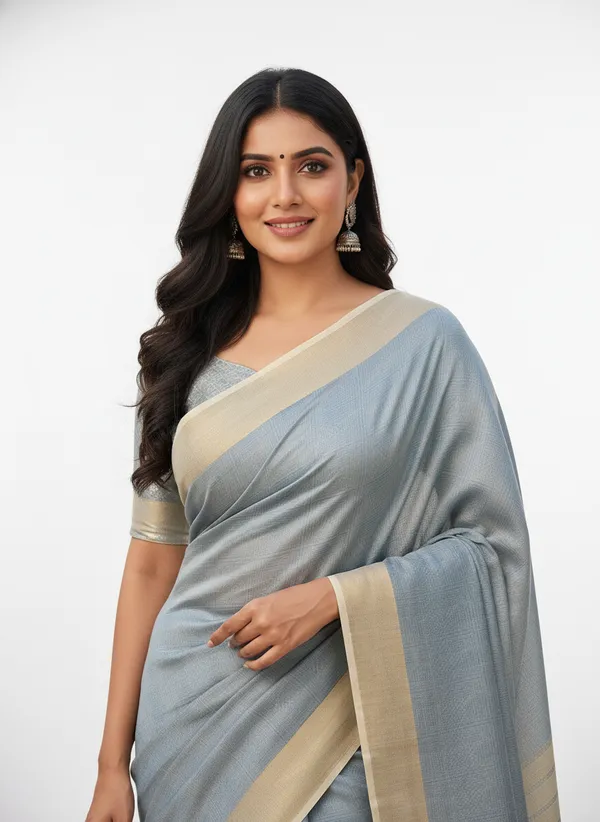 Grey_Womens_Banarasi_Cotton_Silk_Self_Work_Saree_|_Contrast_Aanchal