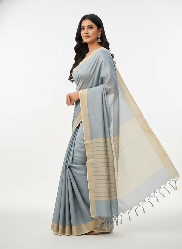 Grey_Womens_Banarasi_Cotton_Silk_Self_Work_Saree_|_Contrast_Aanchal