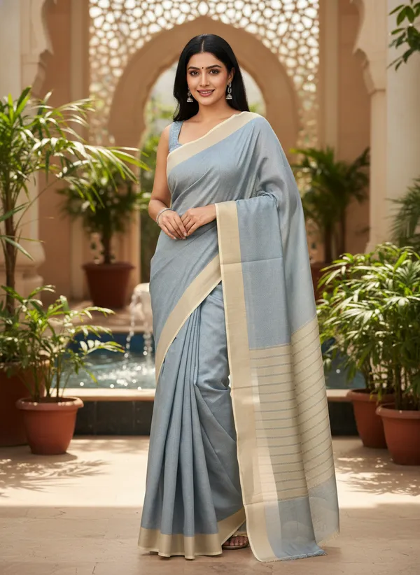 Grey_Womens_Banarasi_Cotton_Silk_Self_Work_Saree_|_Contrast_Aanchal