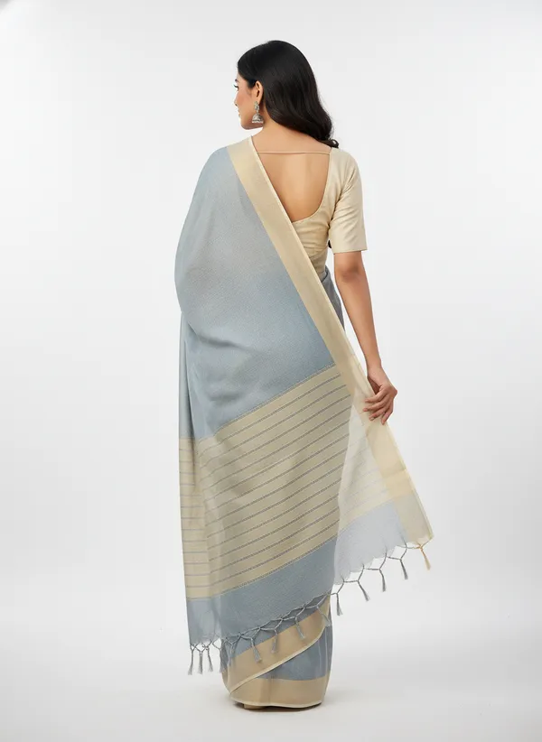 Grey_Womens_Banarasi_Cotton_Silk_Self_Work_Saree_|_Contrast_Aanchal