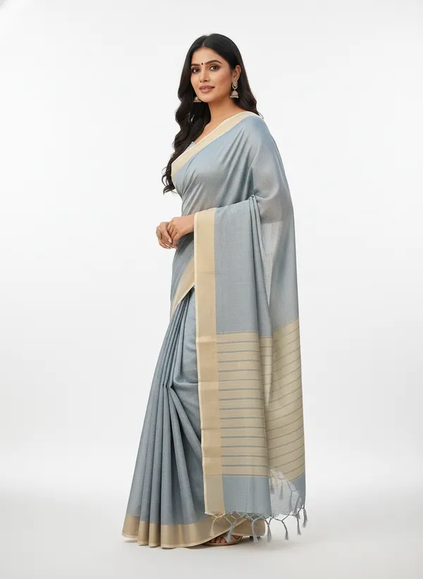 Grey_Womens_Banarasi_Cotton_Silk_Self_Work_Saree_|_Contrast_Aanchal