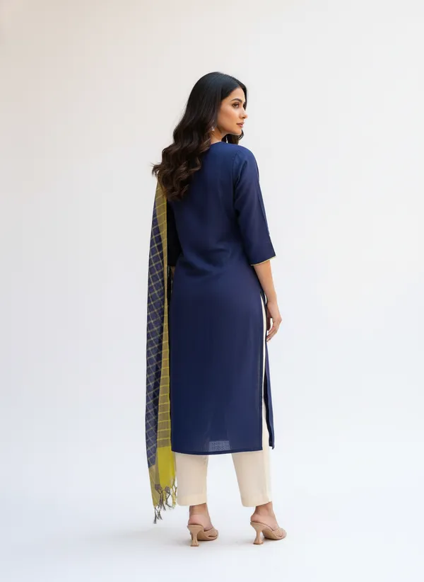 Navy_Blue_Banarasi_Thread_Work_Checkered_Dupatta_For_Women