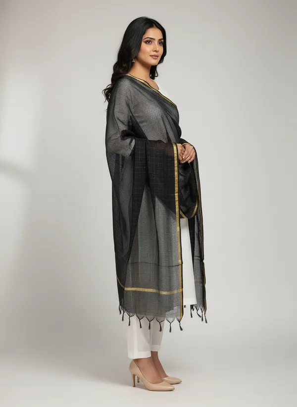 Black_Banarasi_Moonga_Check_Dupatta_For_Women