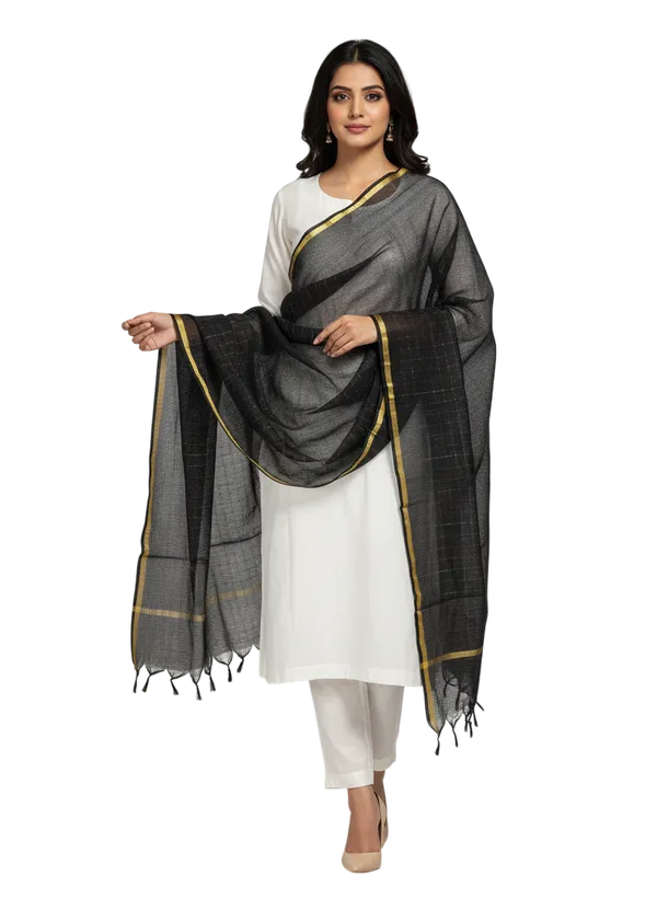 Black_Banarasi_Moonga_Check_Dupatta_For_Women