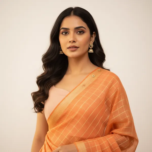 Peach_Banarasi_Thread_Work_Checkered_Dupatta_For_Women