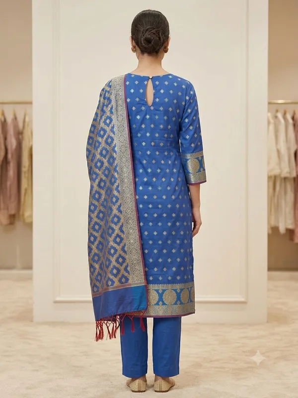 Blue_Banarasi_Women's_Unstitched_Suit_Material_With_Dupatta_For_Women