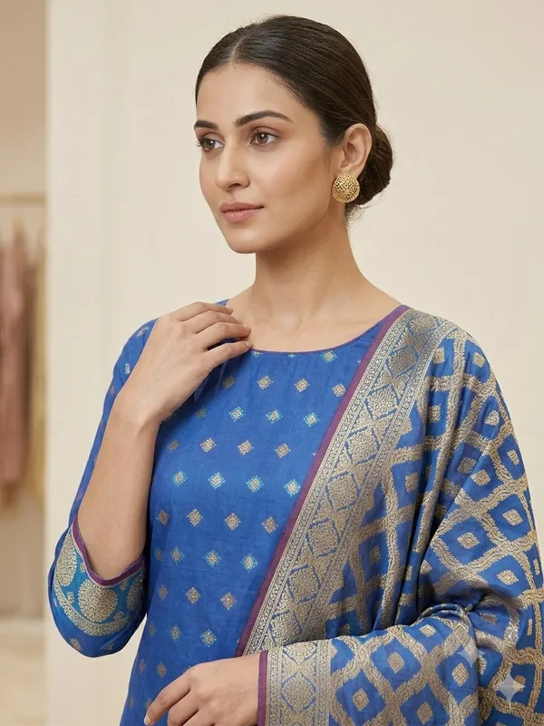 Blue_Banarasi_Women's_Unstitched_Suit_Material_With_Dupatta_For_Women