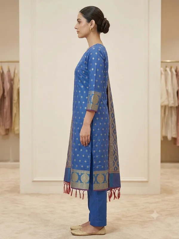 Blue_Banarasi_Women's_Unstitched_Suit_Material_With_Dupatta_For_Women
