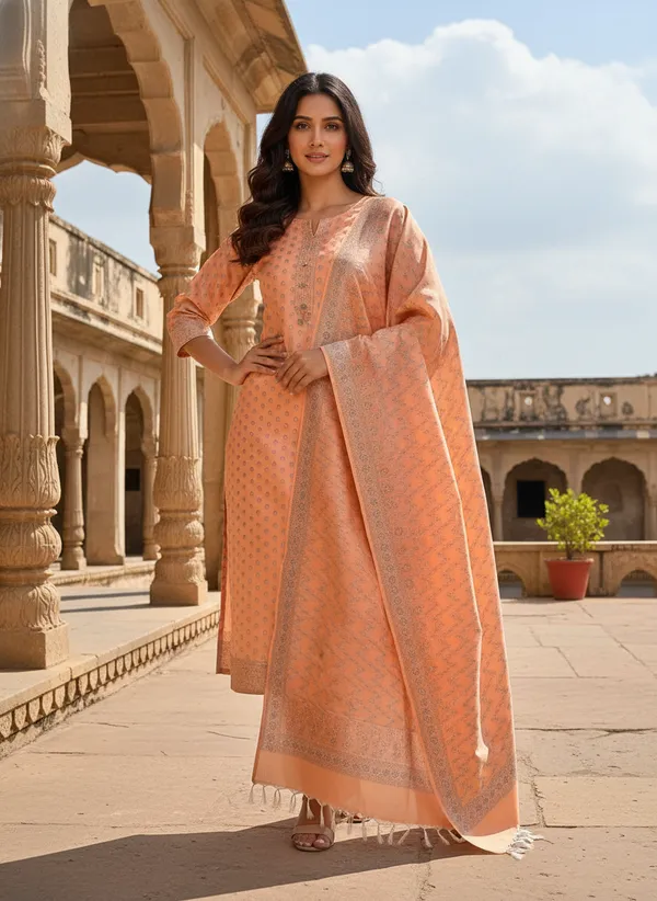 Peach_Banarasi_Mashru_Silk_Unstitched_Suit_Set_with_Dupatta_|_Womens_Festive_Ethnic_Wear