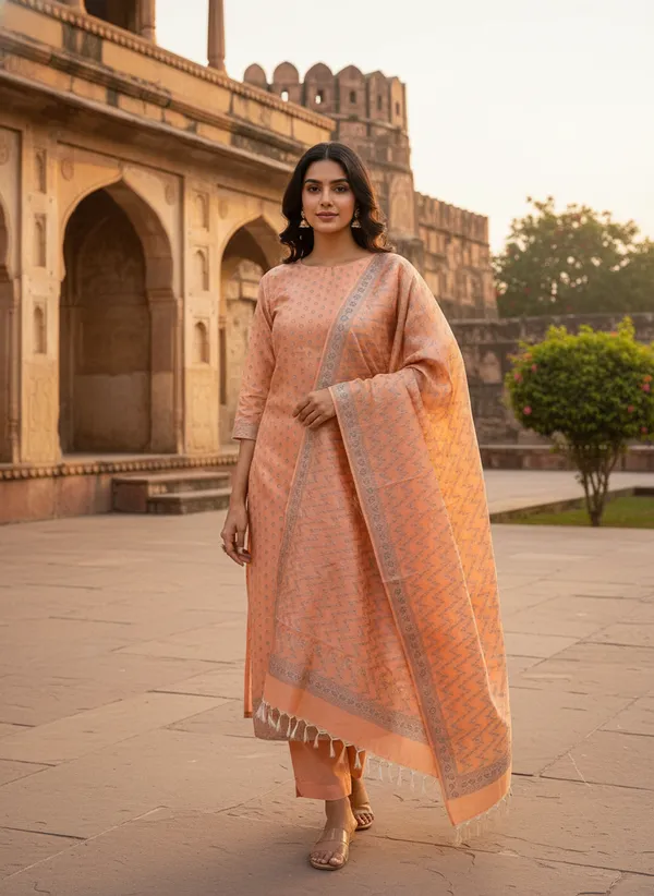 Peach_Banarasi_Mashru_Silk_Unstitched_Suit_Set_with_Dupatta_|_Womens_Festive_Ethnic_Wear