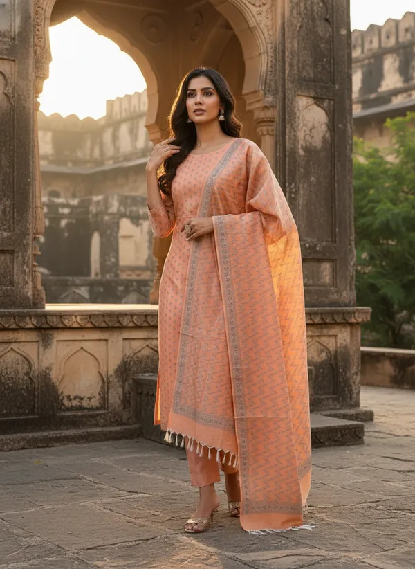Peach_Banarasi_Mashru_Silk_Unstitched_Suit_Set_with_Dupatta_|_Womens_Festive_Ethnic_Wear