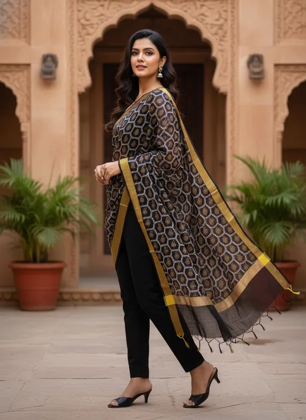 Black_Banarasi_Cotton_Printed_Dupatta