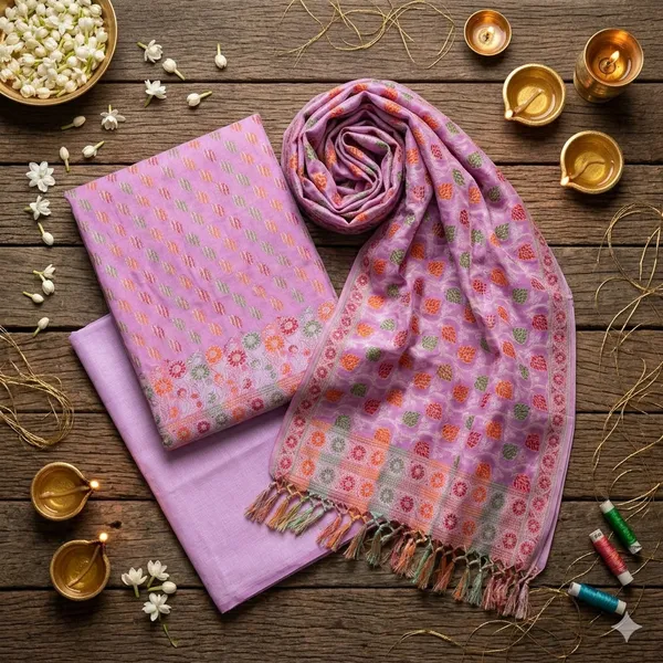 Light_Purple_Unstitched_Suit_Fabric_|_Cotton_Silk_Dress_Material_with_Thread_Weaving