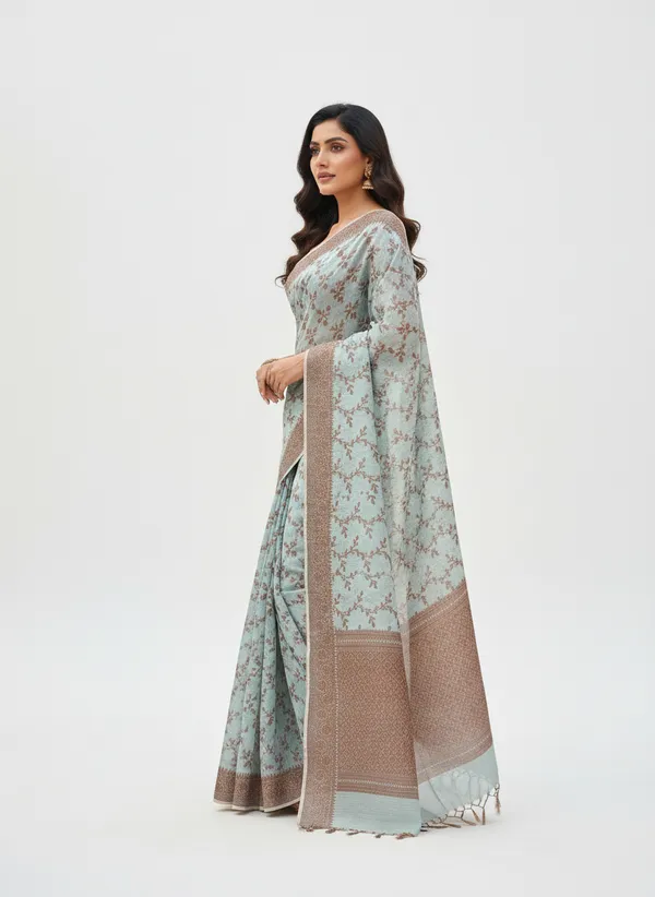 Ice_Blue_Banarasi_Cotton_Silk_Thread_Weaved_Saree