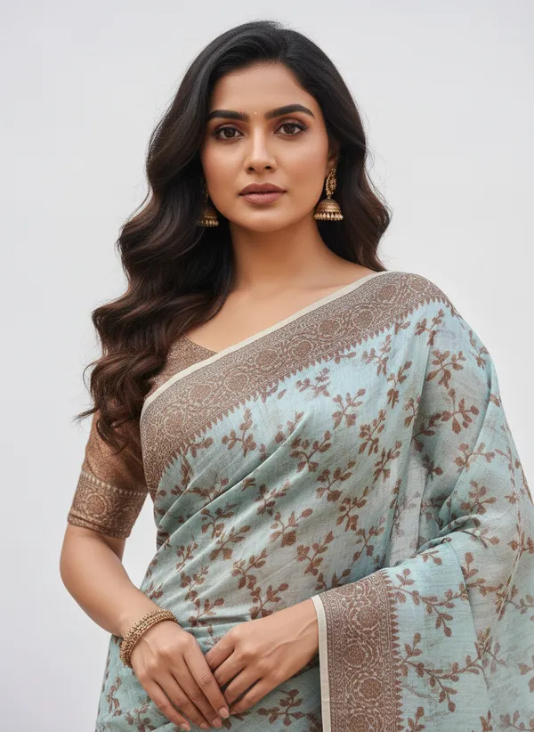 Ice_Blue_Banarasi_Cotton_Silk_Thread_Weaved_Saree