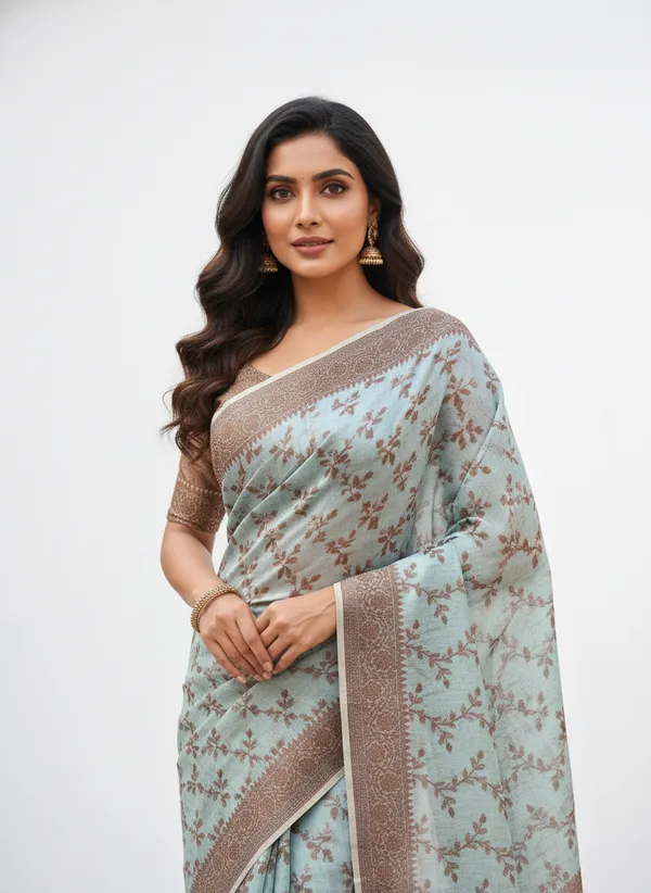 Ice_Blue_Banarasi_Cotton_Silk_Thread_Weaved_Saree