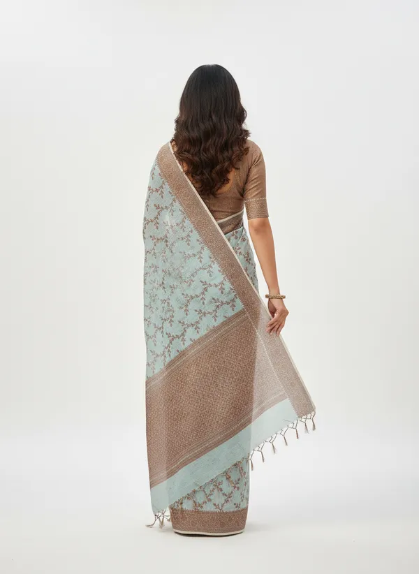 Ice_Blue_Banarasi_Cotton_Silk_Thread_Weaved_Saree