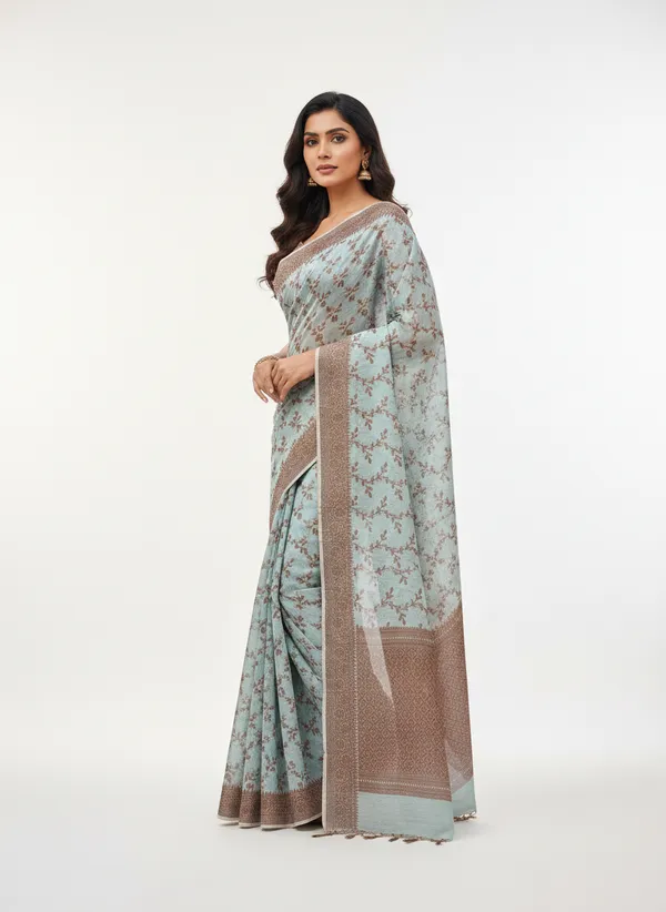 Ice_Blue_Banarasi_Cotton_Silk_Thread_Weaved_Saree