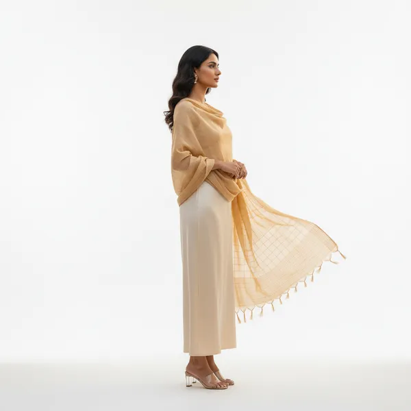 Beige_Banarasi_Thread_Work_Checkered_Dupatta_For_Women