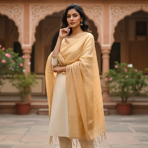 Beige_Banarasi_Thread_Work_Checkered_Dupatta_For_Women