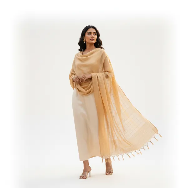 Beige_Banarasi_Thread_Work_Checkered_Dupatta_For_Women