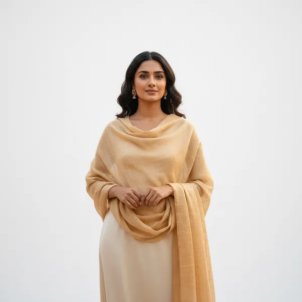 Beige_Banarasi_Thread_Work_Checkered_Dupatta_For_Women