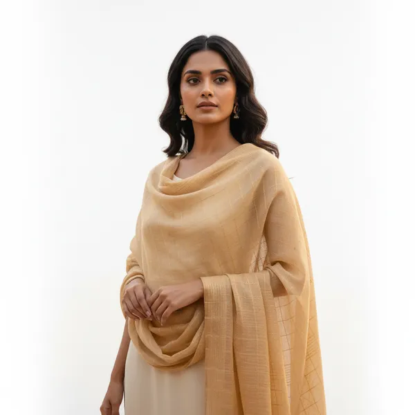 Beige_Banarasi_Thread_Work_Checkered_Dupatta_For_Women