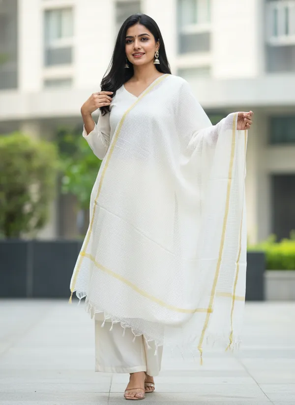 White_Banarasi_Moonga_Check_Dupatta_For_Women