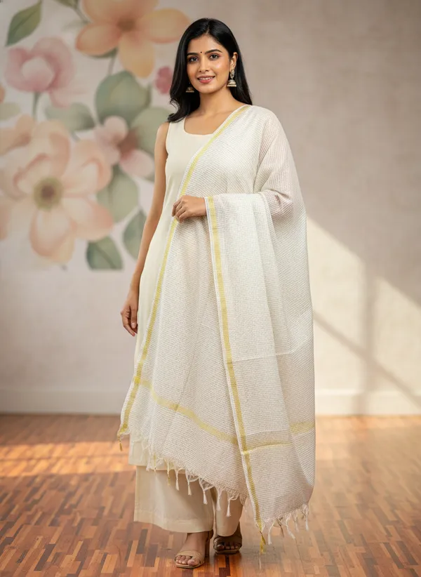 White_Banarasi_Moonga_Check_Dupatta_For_Women