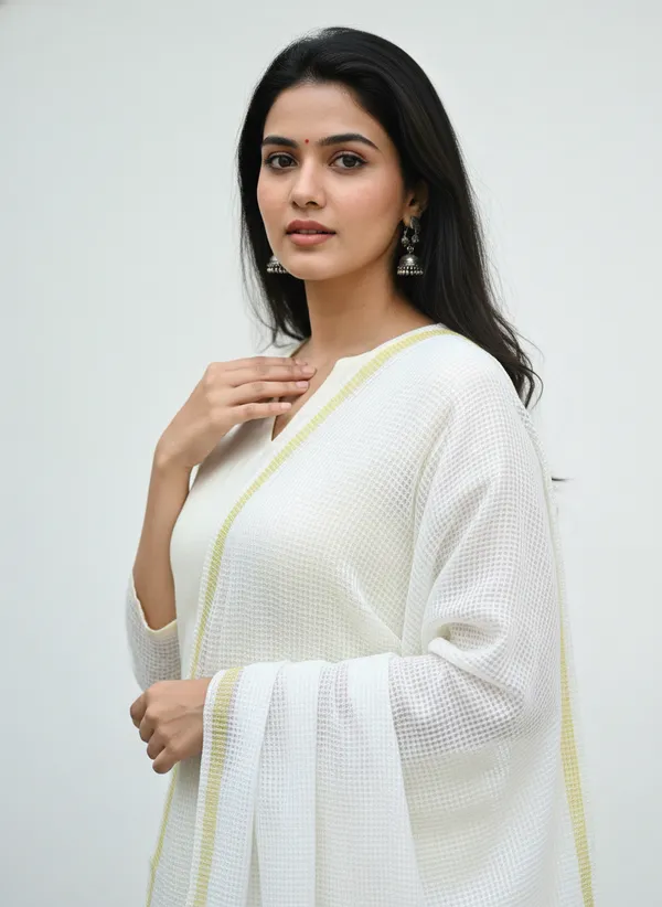 White_Banarasi_Moonga_Check_Dupatta_For_Women