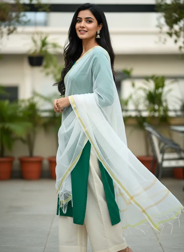 White_Banarasi_Moonga_Check_Dupatta_For_Women