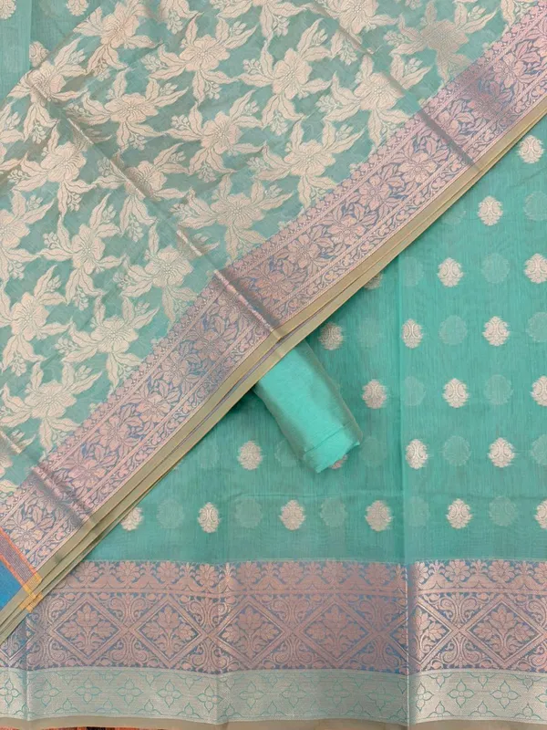 Light_Blue_Banarasi_Unstitched_Suit_Fabric_|_Cotton_Silk_Dress_Material_with_Zari_Weaving