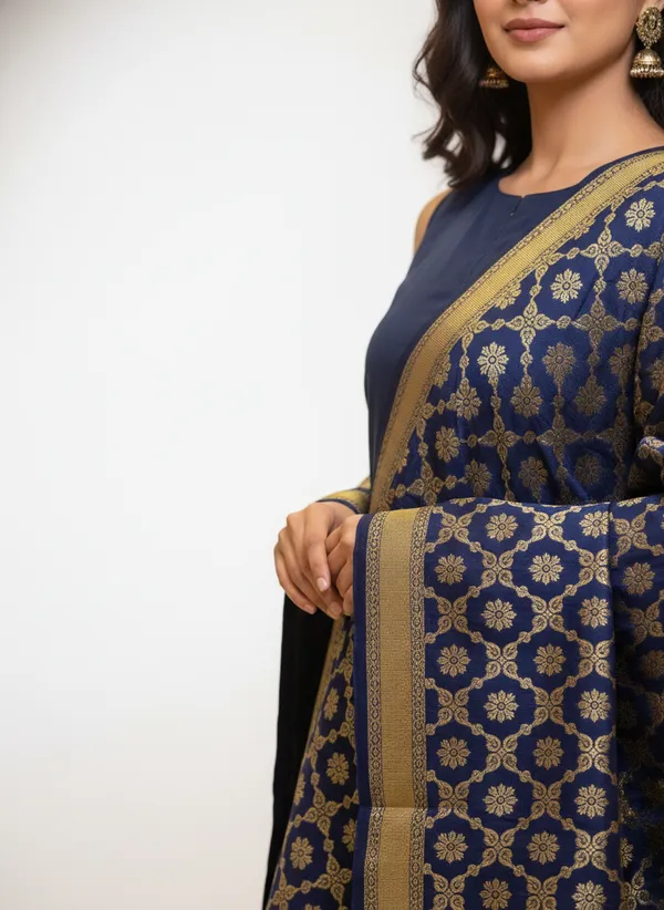 Navy_Banarasi_Cotton_Zari_Weaved_Dupatta