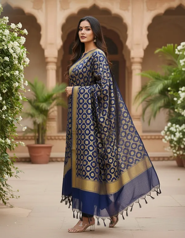 Navy_Banarasi_Cotton_Zari_Weaved_Dupatta
