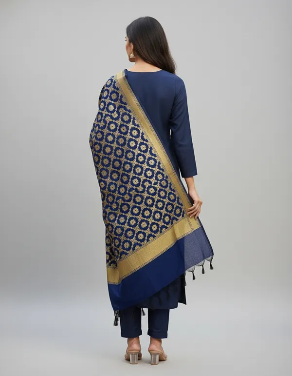 Navy_Banarasi_Cotton_Zari_Weaved_Dupatta