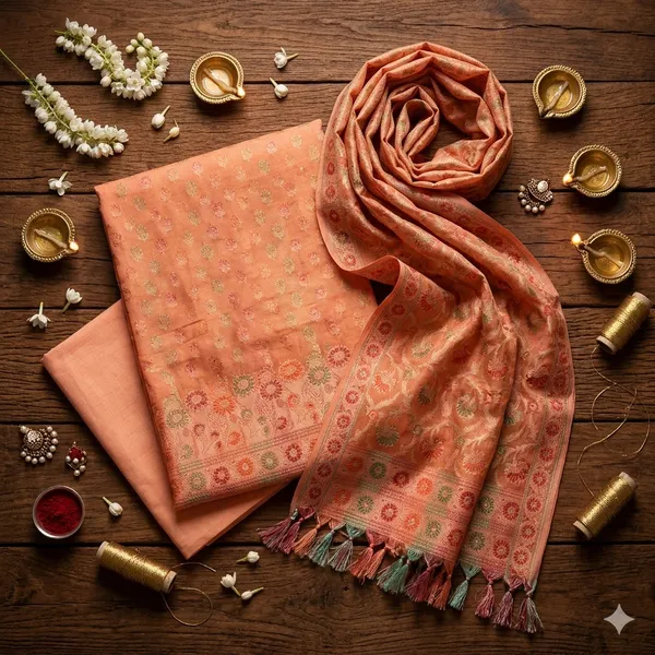 Peach_Unstitched_Suit_Fabric_|_Cotton_Silk_Dress_Material_with_Thread_Weaving