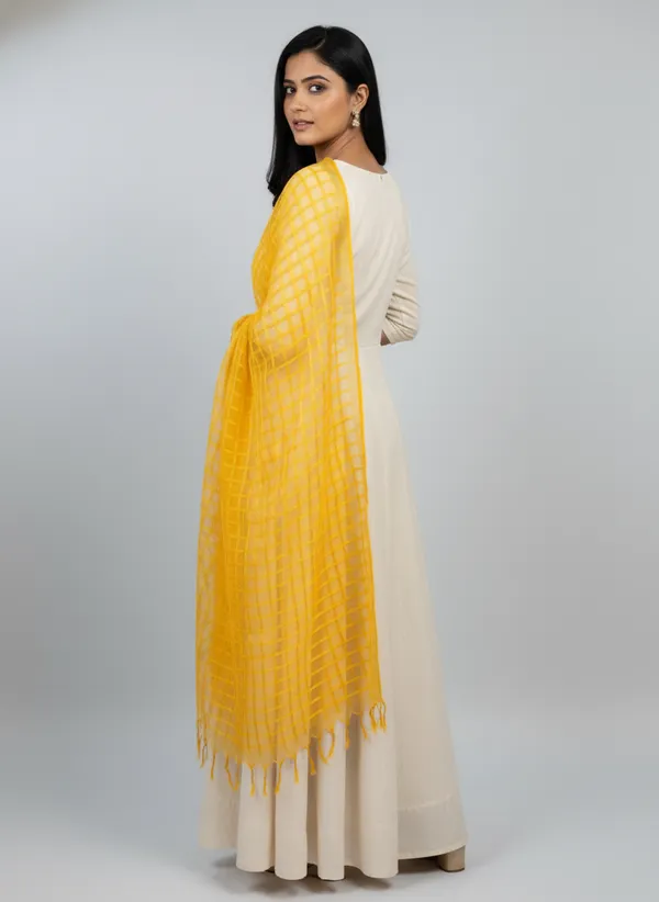 Yellow_Banarasi_Bada_Check_/_Self-Color_Checkered_Dupatta_For_Women
