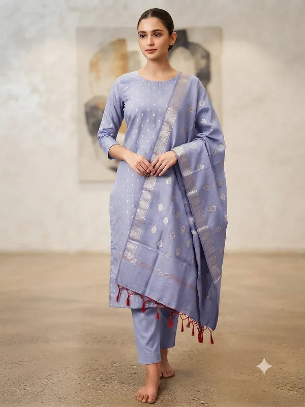 Light_Blue_Banarasi_Unstitched_Suit_Fabric_|_Cotton_Silk_Dress_Material_with_Zari_Weaving